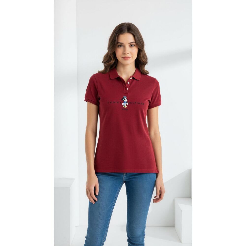 Tommy Hilfiger Women's Disney Edition Minnie Mouse Polo Shirt Red Size M